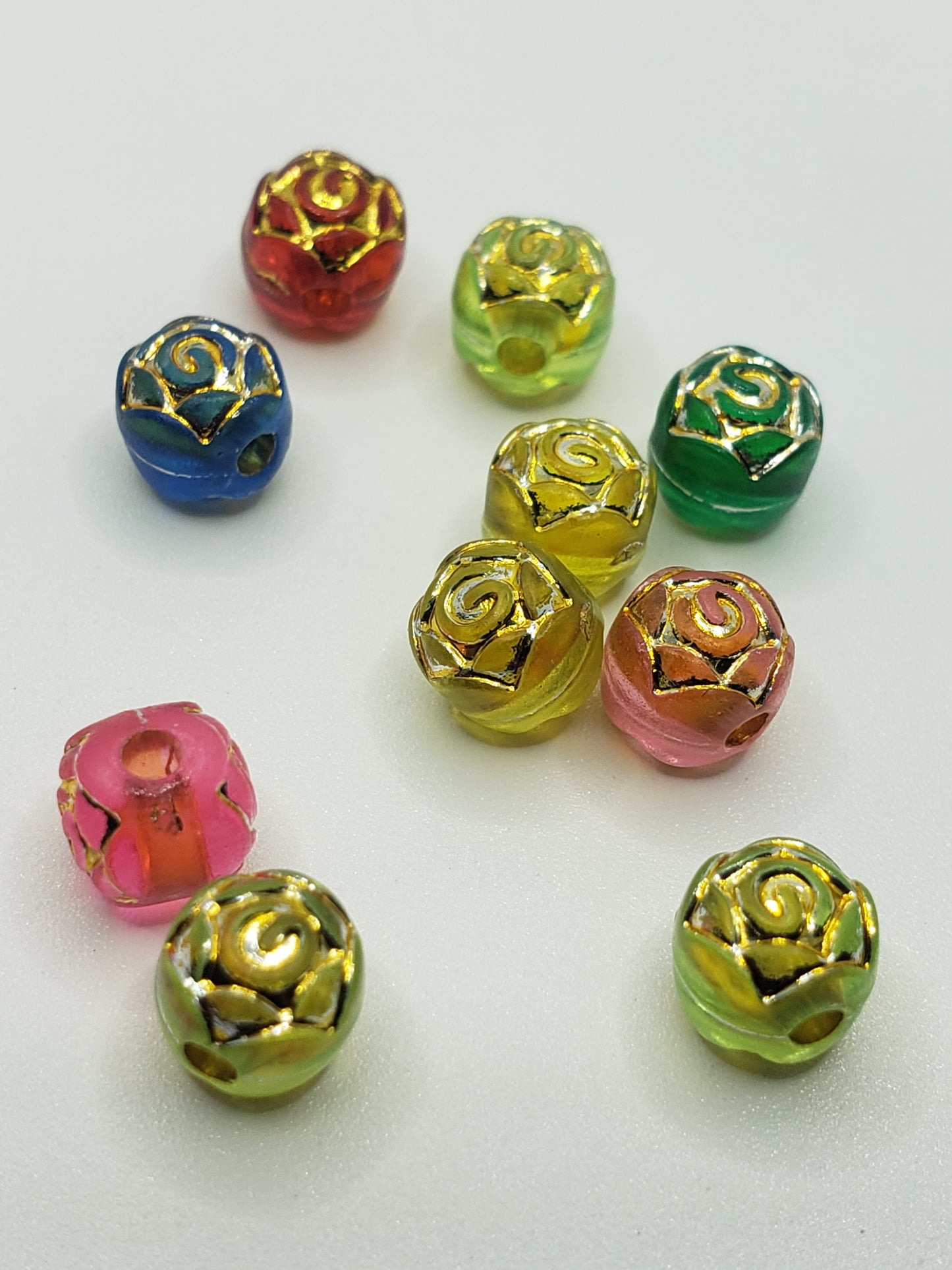 Gold Multicolored Rose Beads