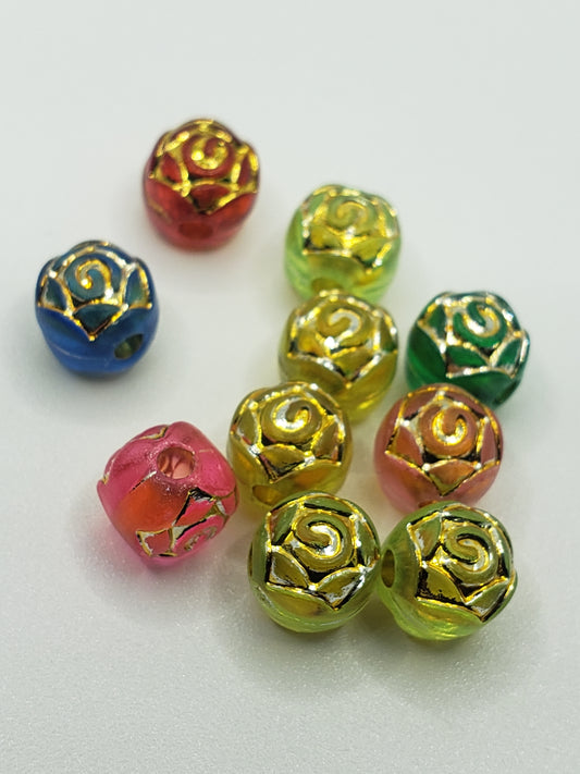 Gold Multicolored Rose Beads